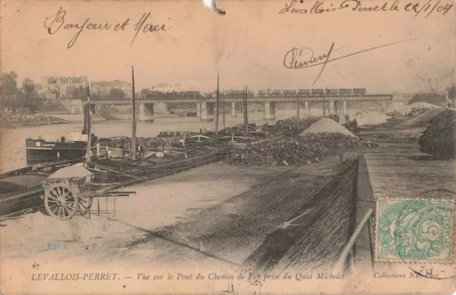 Cpa Dos Vert Hauts De Seine 92 Levallois Perret Vue Sur Le Pont Du Chemin De Fer
