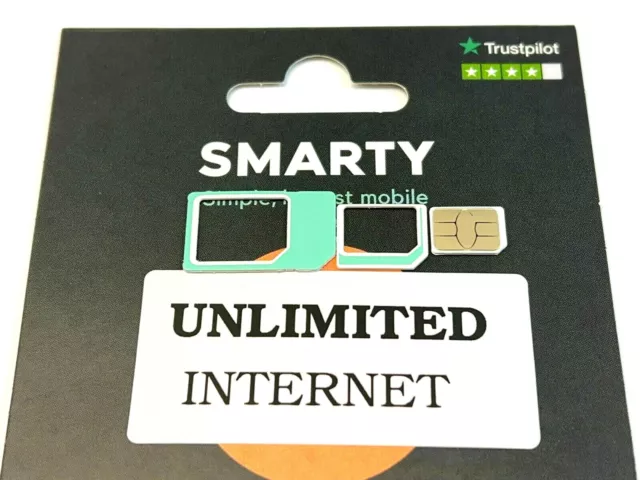 Smarty x2 Unlimited GB Data Calls Texts NEW Simcard 3in1 Mobile for £20 Sim Card