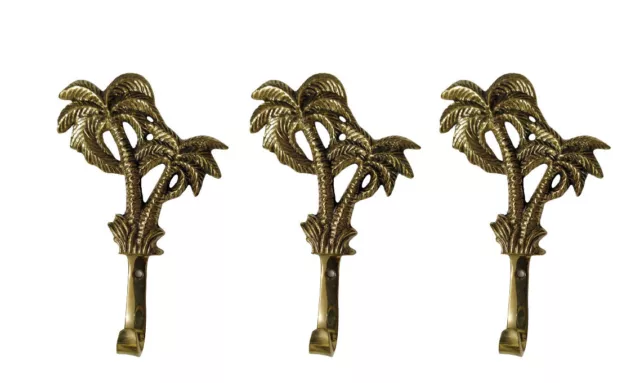 Brass Wall Mount Palm Tree Hooks Double Lot of 3 Pcs