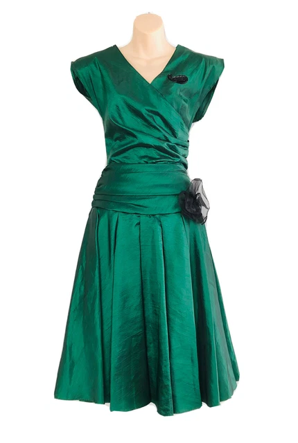 80S PROM DRESS Size 10 Emerald Green Vintage Fit Flare Magic