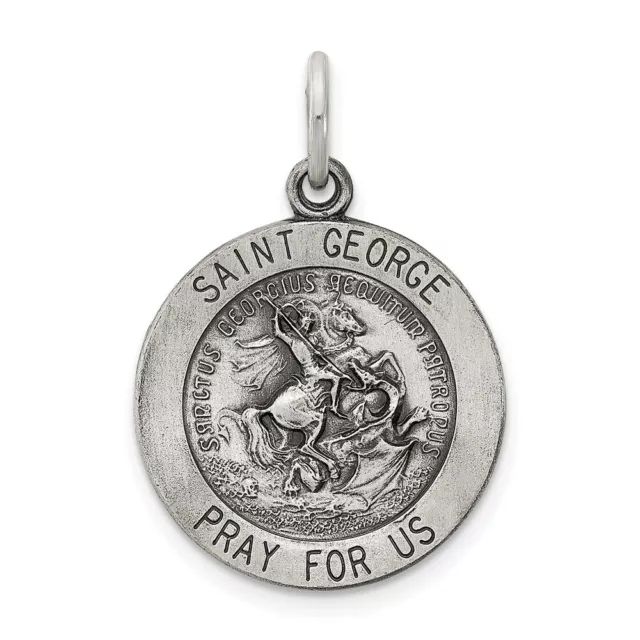 Sterling Silver St. Saint George Round Medal Charm Pendant 0.99 Inch