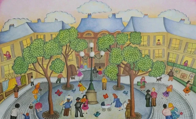 LITHOGRAPHIE LA FETE Dans La Cour Karen Tual N° 9/200 EUR 90,00