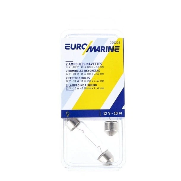 000205 2 Ampoules Navettes 12V 10W 10X42Mm Feu Navigation Plafonnier Euromarine