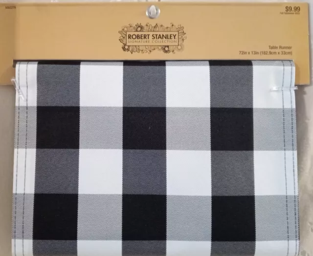 NWT Robert Stanley Home Collection Table Runner Black&white Buffalo Plaid  Design