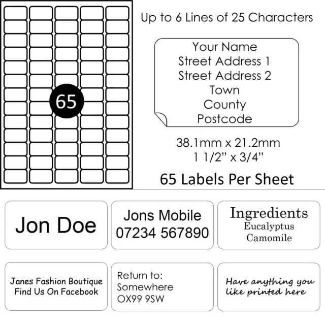 Customised Return Address Labels Self Adhesive Printed Stickers 38.1mm x 21.2mm