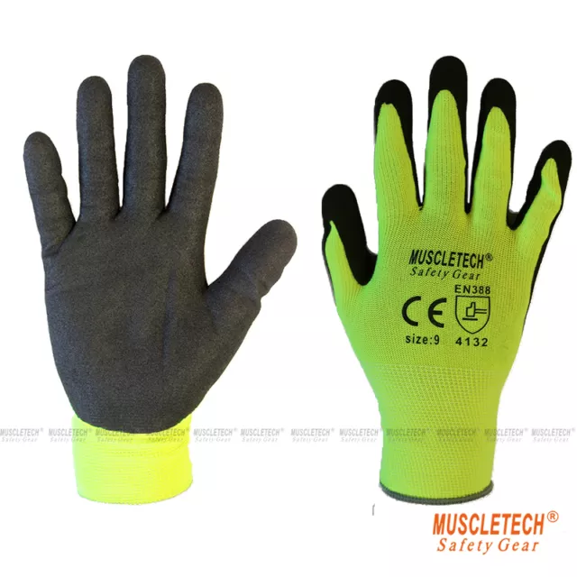 Hi Vis Safety Gloves Work Gloves Mechanic Gloves Sandy Nitrile Pack/12 Pairs