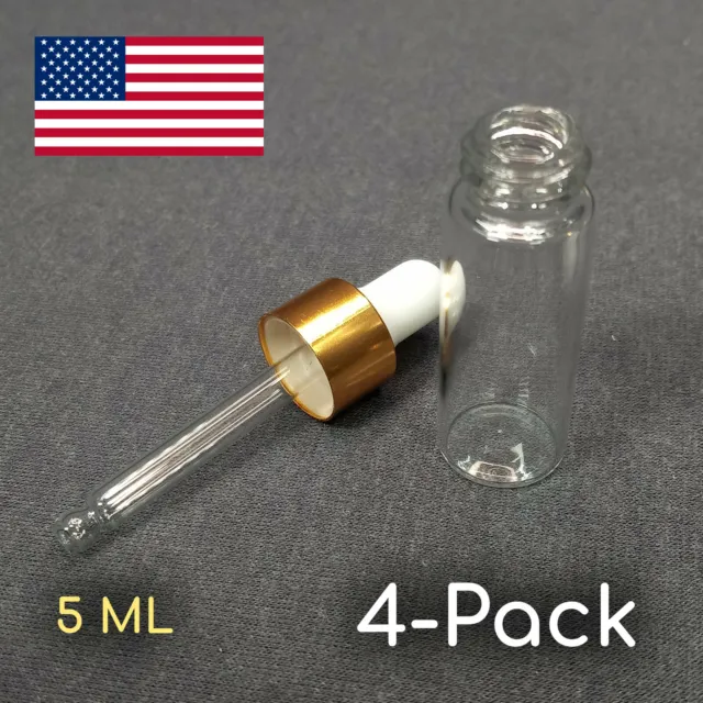PAQUETE DE 4 - Botellas de gotero de vidrio vacío de 5 ml Tapa atornillada para aceites esenciales líquidos