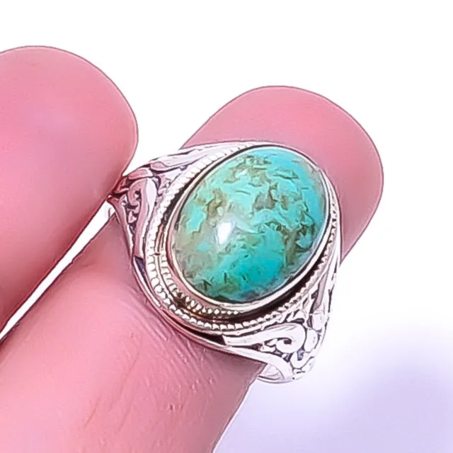 Turquoise - Tibetan Gemstone 925 Silver Handmade Jewelry Ring s.8.5 F2599