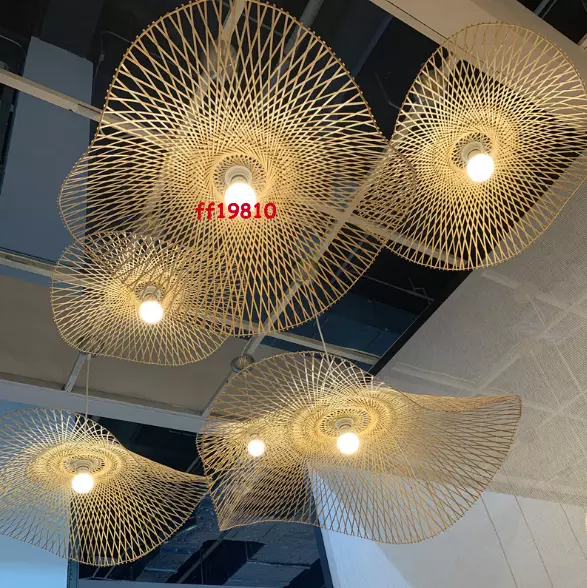 Modern Rattan Bamboo Chandelier Hat Lamp Light Ceiling Fixture Bar Restaurant