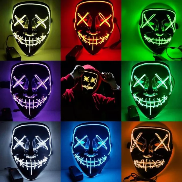 Neon Stitches LED Mask Wire Light Up Purge Halloween Costume Mask Cosplay Party