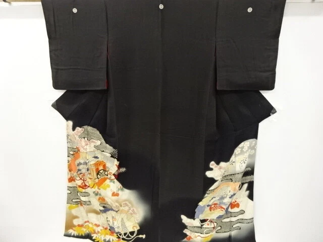00011# Japanese Kimono / Antique Tomesode / Embroidery / Carriage & Folding