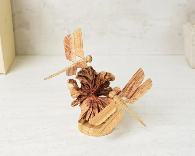 Wooden Dragonfly Couple Sculpture, Hand Carved, Wood Carving, Art, Couple Gift