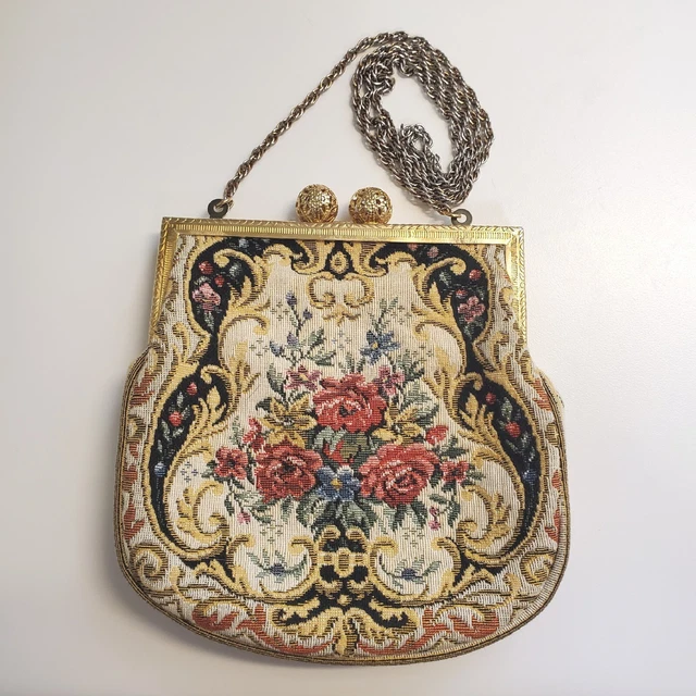 Vintage Harry Rosenfeld Tapestry Kiss Clasp Purse Made In West Germany