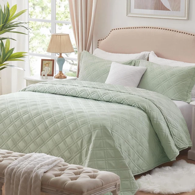 SAGE GREEN QUILT Set Full/Queen Size, Bedspread Quilt Sets Soft