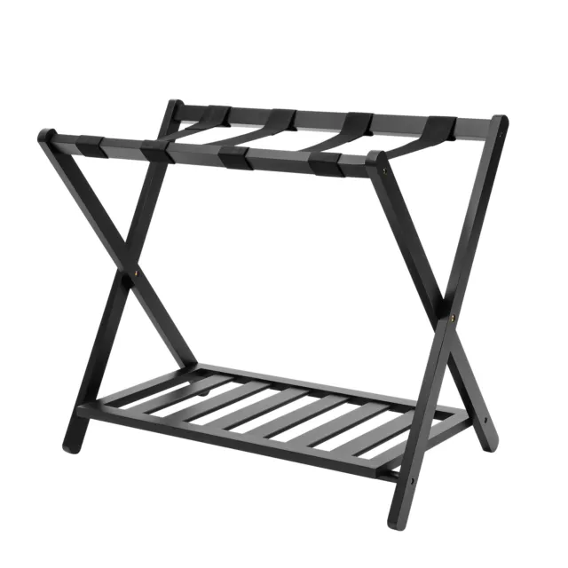 Folding Luggage Rack W/ Shelf Travel Suitcase Save Shoe Storage Bamboo Stand