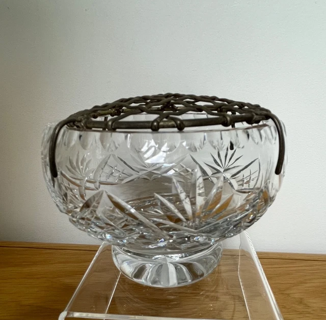 Vintage England Lead Crystal Rose Posy Bowl Cut Glass Frog Vase Perfect 12cm Dia