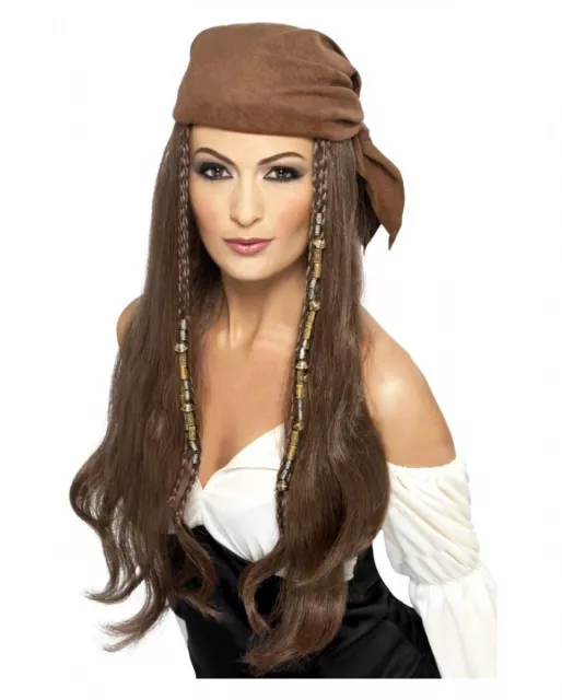 Piraten Lady Langhaar Perücke mit Kopftuch