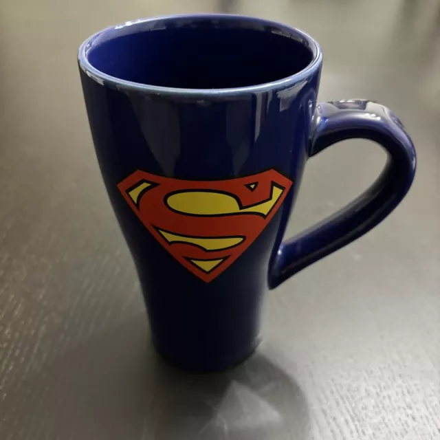 DC Comics Superman Tall Coffee Mug Large 20 Oz Blueish Purple Ceramic Cup Used