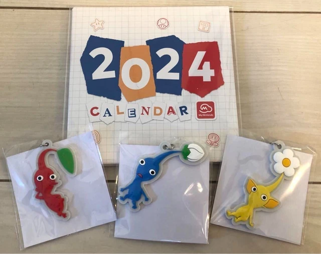 NINTENDO ORIGINAL ALL Characters Desk Calendar 2024 Pikmin Charm Set