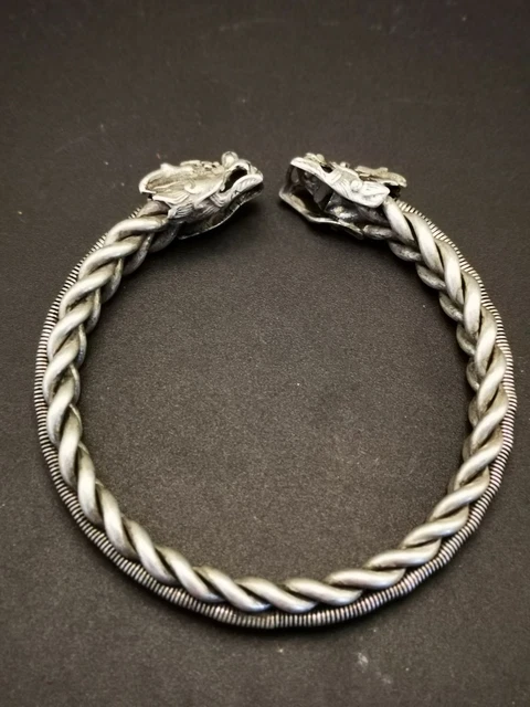Beautiful Old Solid Tibetan Miao Silver Hollow Out Fine Dragon Bracelet M06