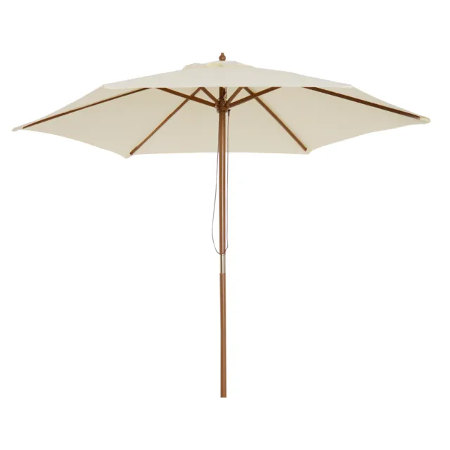 Outsunny 2.5m Wood Garden Parasol Sun Shade Patio Outdoor Wooden Umbrella Canopy