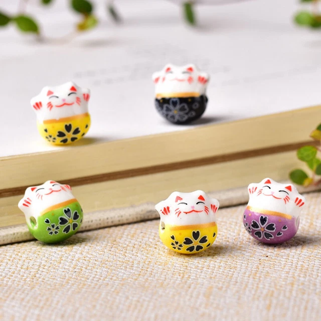 5 Stck Reichtum Katze 14mm Lose Keramik Perlen Schmuck DIY Klauen heben DIY