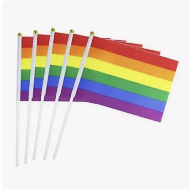 50 Pack Pride flag Small Mini Flag Hand Held Flag Stick Flag USA Rainbow