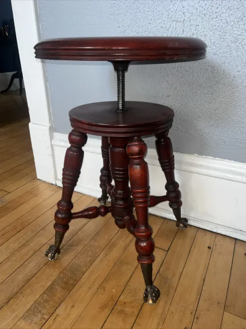 1800’s ANTIQUE TONK CHICAGO NEW YORK CLAWFOOTED PIANO STOOL