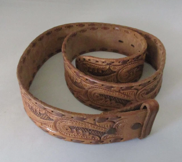 Vtg Western Cowboy Hand Tooled Leather Laced Edges Porters Shoe Store 30" - 34"