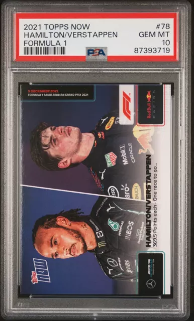 2021 Topps Now Formula 1 F1 Lewis Hamilton / Max Verstappen #078 PSA 10 GEM 78