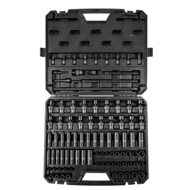 VEVOR Impact Sockets Set 90pcs 6-Point 3/8in Drive Bit Ratchet Tool Kit Case