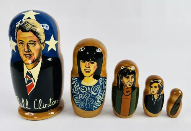 Vintage Late 90’s Bill Clinton & Monica Lewinsky Scandal Wooden Nesting Dolls