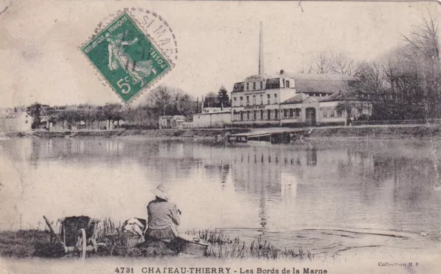 Antique postcard postcard CHATEAU-THIERRY les bords de la marne timb. 1911