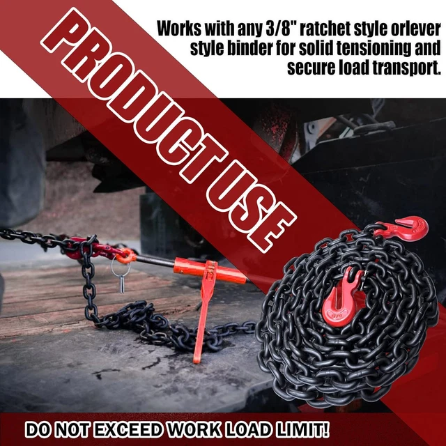 FITHOIST G80 Transport Binder Chain 3/8 Inch x 20 Foot | Tow Chain with Clevi...