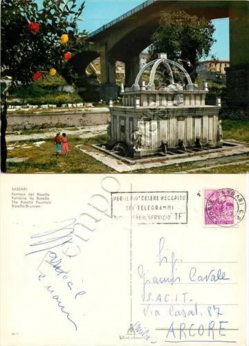Cartolina di Sassari, fontana di Rosello