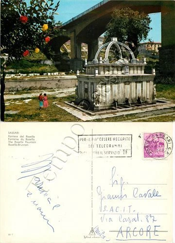 Cartolina di Sassari, fontana di Rosello