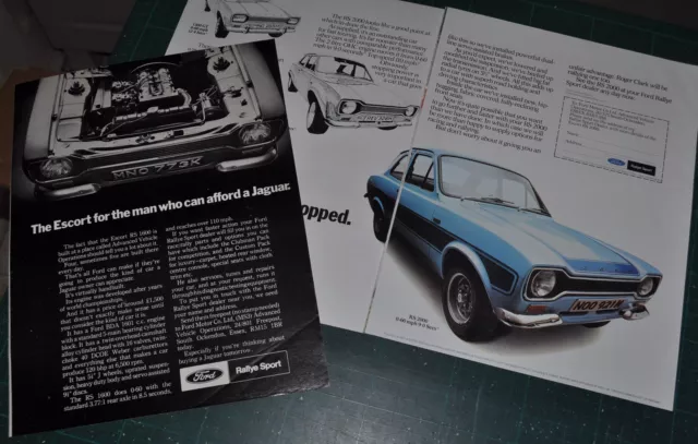 1974 Ford ESCORT RS advertisement x2, British Ford advert, Escort RS 1600 & 2000