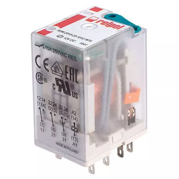 Relpol R3N-2013-23-1012-WTL Industrial 12V DC 10A 3PDT Plug-In Relay