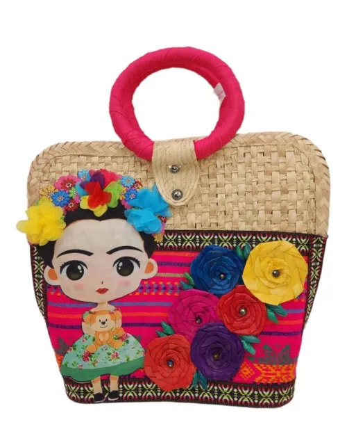 Frida Kahlo handwoven Straw Tote Bag