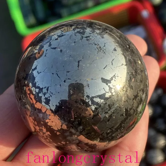 1pc Natural Pyrite Carved sphere quartz crystal Ball Reiki Healing 45mm+