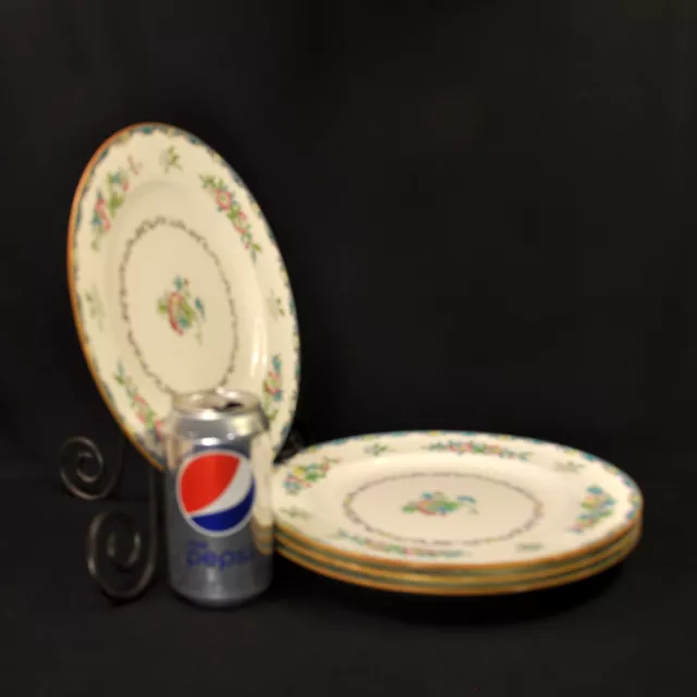Mintons Set 4 Dinner Plates RN#654443 Floral Hand Painted Pink Blue Green 1900's 2
