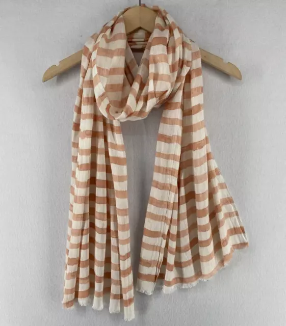 EILEEN FISHER Scarf OS Cotton Linen Painted Stripe Wrap Shawl Fringed Dusty Pink 2