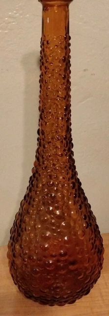 Vtg Mid Century Bubble Amber Glass Italian Empoli Studio Bottle Decanter