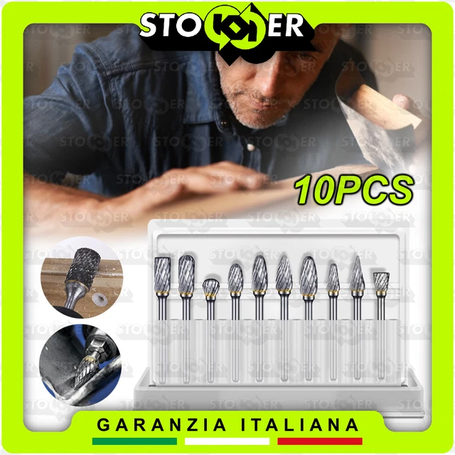 Dremel Elettrico Set 10 Frese Rotative Exyvox - Acciaio Carburo Di Tungsteno, Gambo 1/8", Per Dremel E Intaglio Punte Trapano Metallo - Foto 3