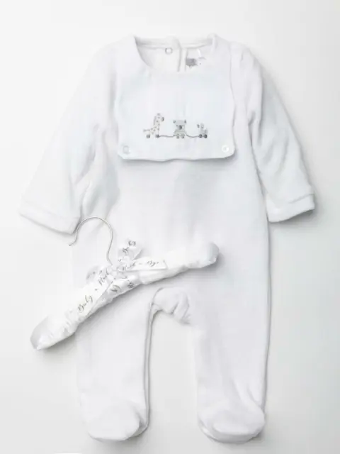 Baby boy Spanish Style sleepsuit baby grow white Velour 0-3 3-6 6-9 months