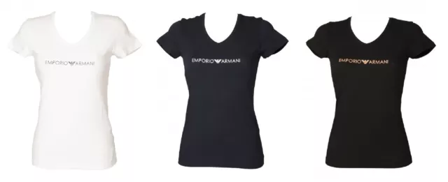 SG T-shirt donna EMPORIO ARMANI manica corta scollo v maglietta cotone elasticiz