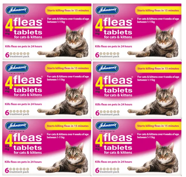 Johnsons 4 Fleas Cat Flea Tablets 6 Tablets Bulk Buy Of 6 Packs