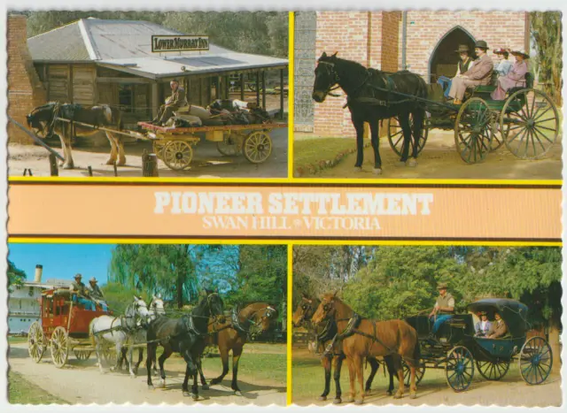 Australia VICTORIA VIC Horses Carriages SWAN HILL Pioneer Village NCV postcard