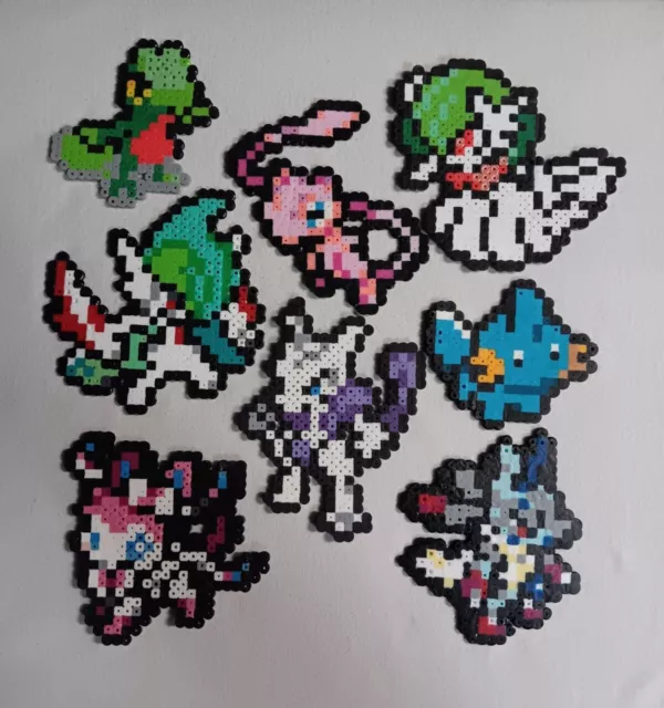 Lot 8 Pokemon Perler Handmade Crafted Pixel Sprite Bead Art Mew Mewtwo Sylveon +