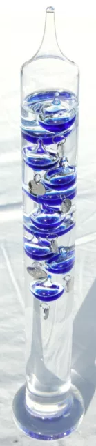 Large 44cm tall Free standing galileo thermometer with blue coloured baubles